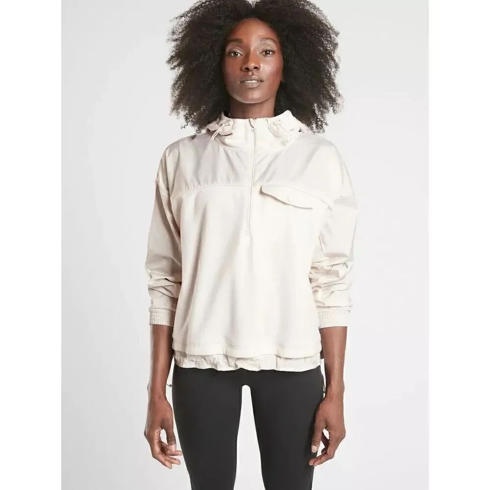 Athleta Zion Microfleece 1/2 Zip Top, Pearl White SIZE XL